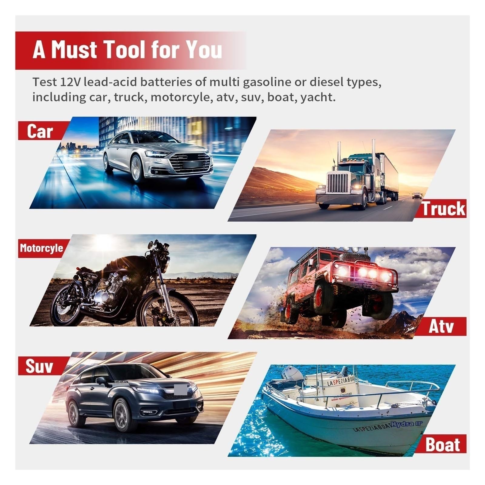 Probador De Batería Coche 12V 100-2000 CCA Carga Automática Analizador Sistema Arranque For Barco Detección Rápida Precisa