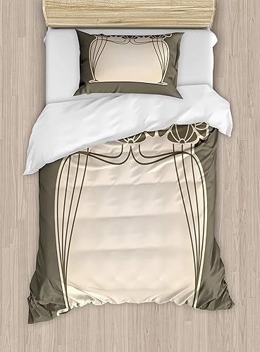 Miniatura 223 de Ambesonne Juego de funda de edredón color menta, líneas onduladas horizontales a rayas blancas abstractas de tonos suaves, exhibición de arte