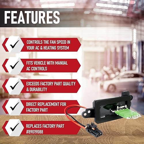 Miniatura 2 de Kit de resistencia de motor de ventilador HVAC con arnés  Reemplaza 89019088, 973-405, 15-81086, 22807123  Compatible con vehículos Chevy, GMC y