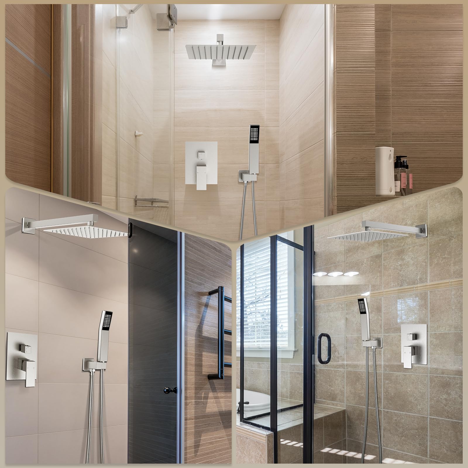 USHOWER Mattschwarzes Duschsystem – Mit 25,4 Cm Regenduschkopf, Handbrause, Wannenauslauf & Druckausgleichsventil, Edelstahl, CUPC-zertifiziert