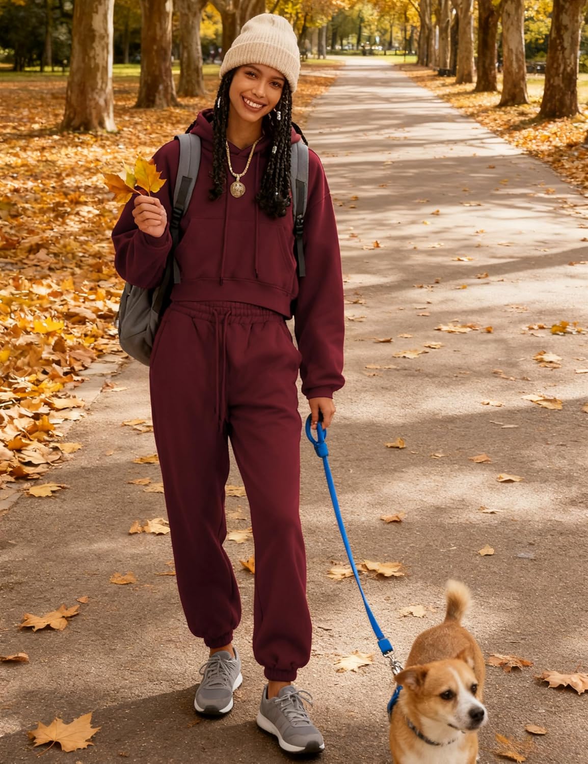 Womens Fleece 2 Piece Outfits Sweatsuit Crop Hooded Pullover Sweatshirt Top Jogger Sweatpants Tracksuits Set