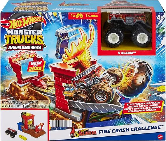 Hot Wheels HNB90 Monster Truck, Fire Crash Challenge, Mini Car Play Set, Includes 1 Monster Truck, For Ages 4 and Up