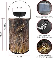 Vista 7 de Faroles solares impermeables para exteriores, luces solares de libélula de metal, luces solares decorativas de mesa, farol colgante solar, luces