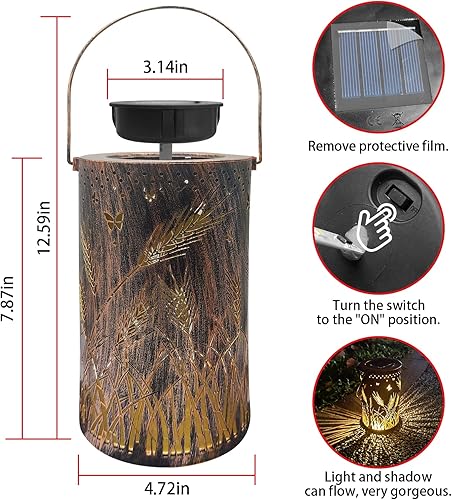 Miniatura 7 de Faroles solares impermeables para exteriores, luces solares de libélula de metal, luces solares decorativas de mesa, farol colgante solar, luces de