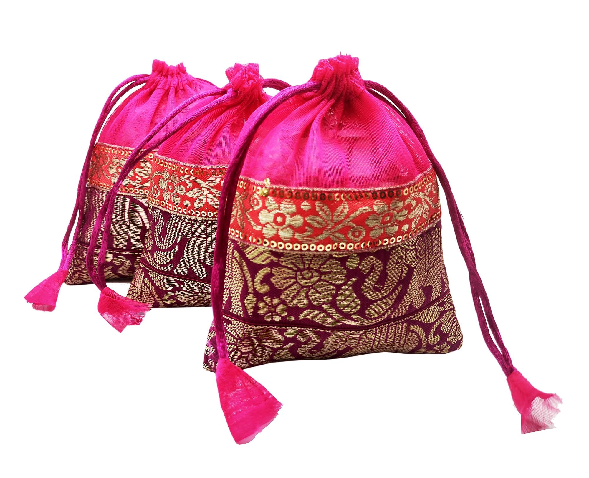 brown leaf 4X5 Inches Premium Silk Barcode Organza Potli Pouch Jewellery Bag Best For Party Supply Return Gifting Bag For Diwali Party Wedding Anniversary (Pack Of 4) (B0D2XZ6PGJ) Amazon Price History, Amazon Price Tracker