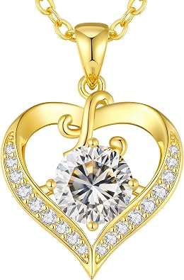 CDE S925 Silver Initial Love Heart Moissanite Necklace with 18K Gold Plated | 2 Carat Moissanite,Hypoallergenic,anti-tarnish,Anniversary Christmas Birthday Gifts for Women Wife Girlfriend