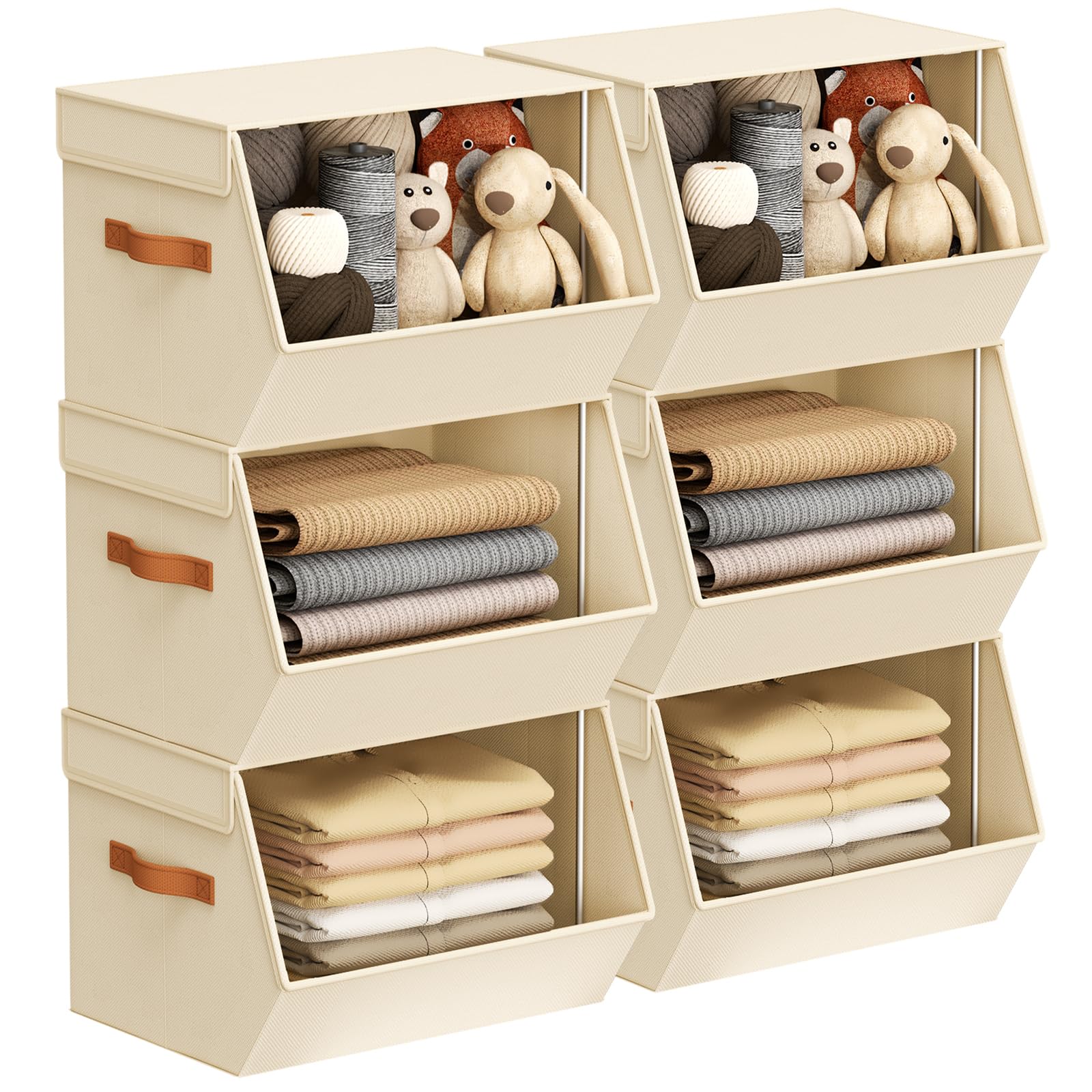 Photo 1 of Stackable Closet Organizers and Storage Bins, Open Front Closet Shelf Organizer System With Steel Frame, Clothes Storage Basket Fabric, Collapsible Closet Drawers for Wardrobe, Nursery ,Toy, 6 Pack