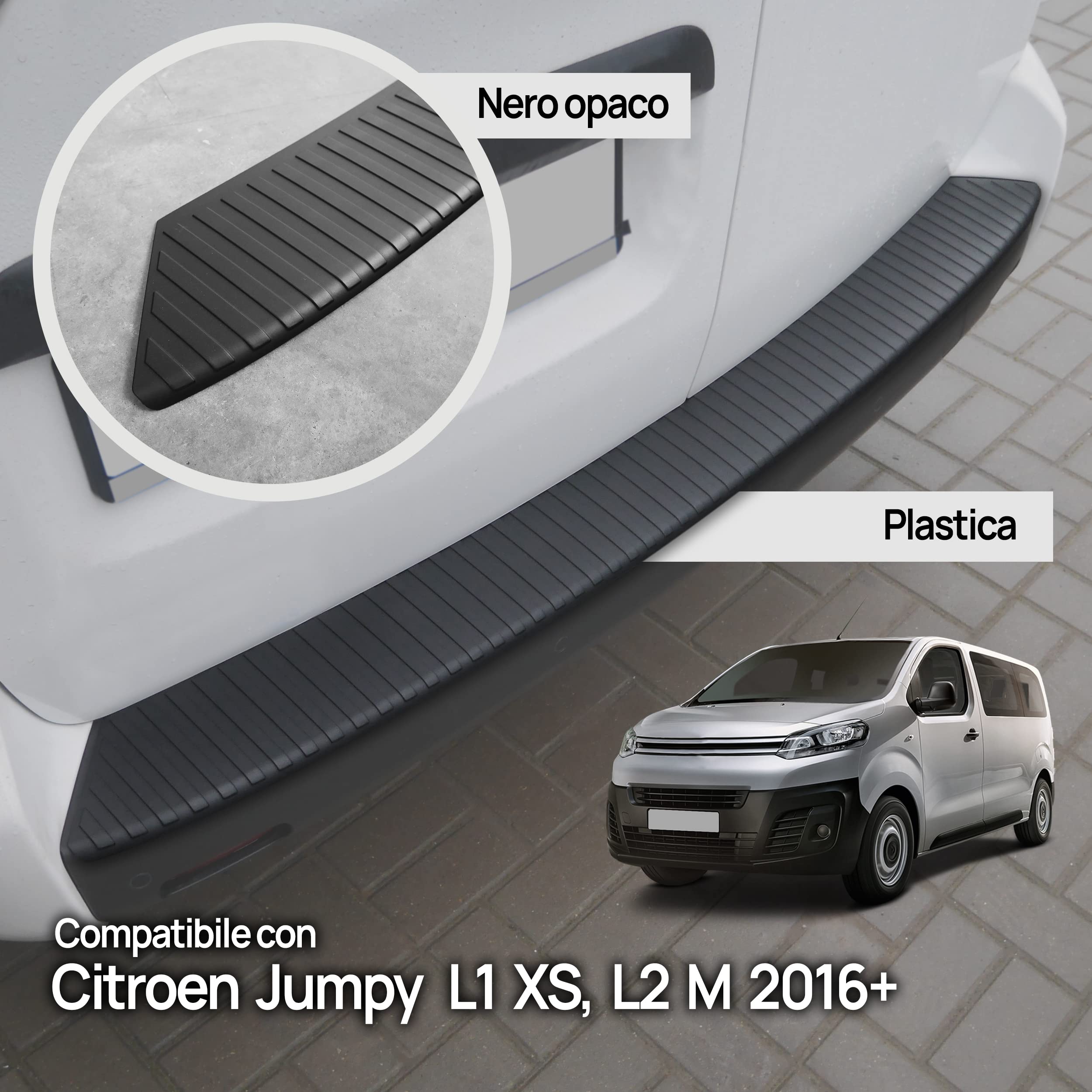 CHROMEMASTER | Protezione paraurti Posteriore | Compatibile con Citroen Jumpy 2016- L1 XS, L2 M; Polyurethane, nero opaco; Protezione paraurti protegge la vernice del paraurti dai graffi ed i danni