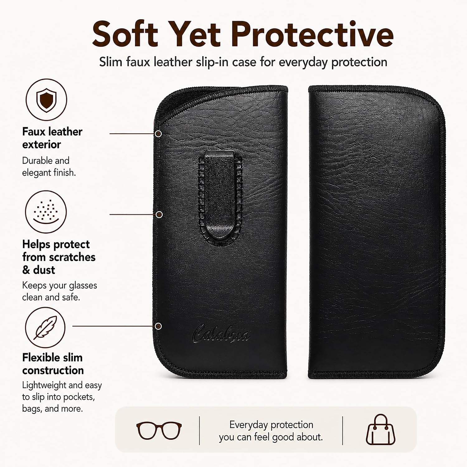 Slip-In Eyeglass Pouch Pocket Clip Black Lightweight Protective Sleeve Case Holster Glasses Eyewear