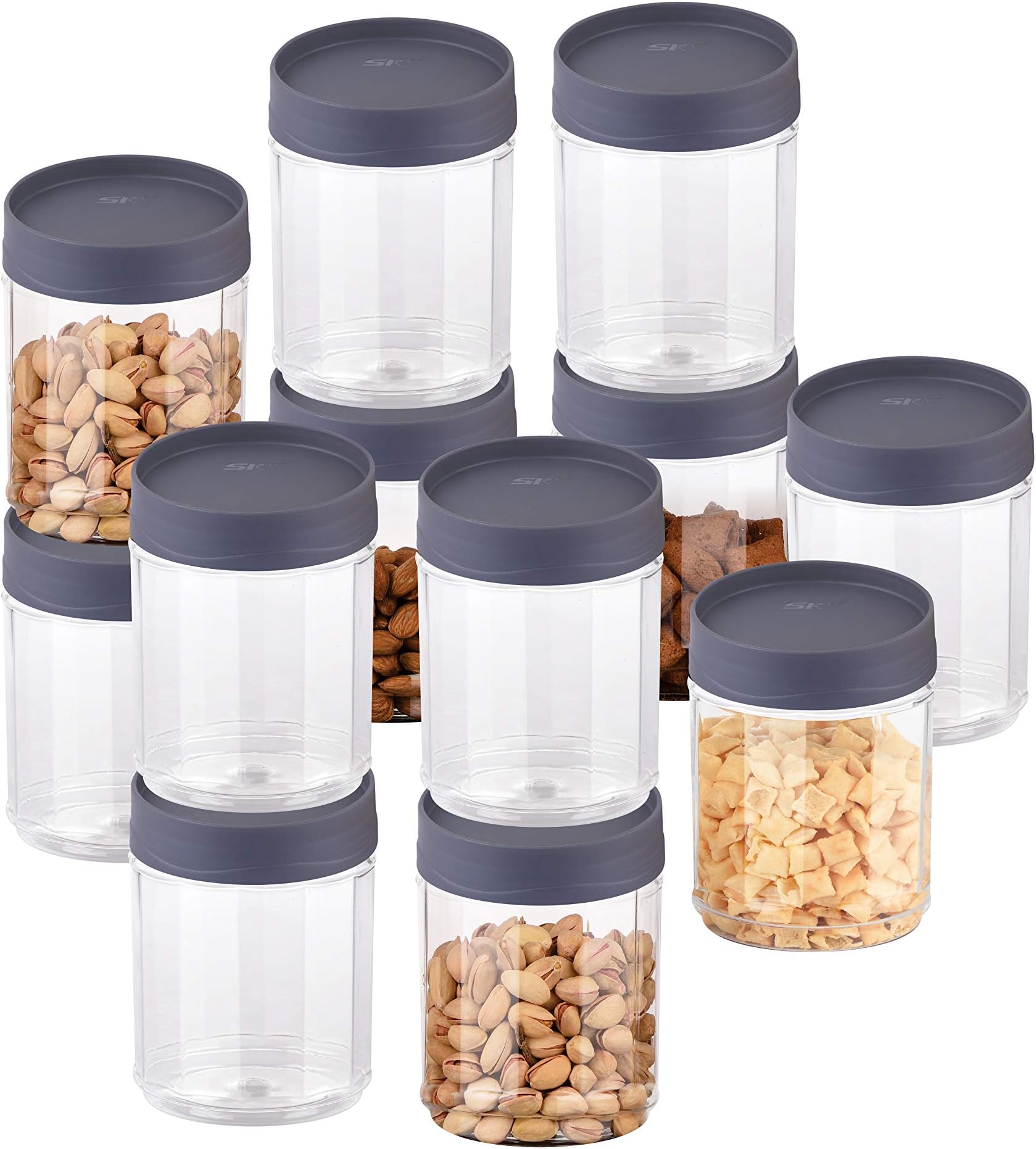 Sky Octave Celebration 12 Pcs with Inter-Stackable Lid Storage Pet Container Gift Set for Kitchen,(650 ml x 12,Grey)