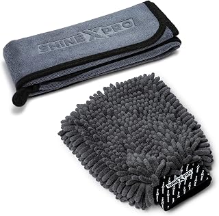 ShineXPro Microfiber Car Cleaning Cloth and Wash Mitt Kit - Includes OG Soft 500 GSM Extra Large (35x75 CM) Microfiber Clo... Price In India