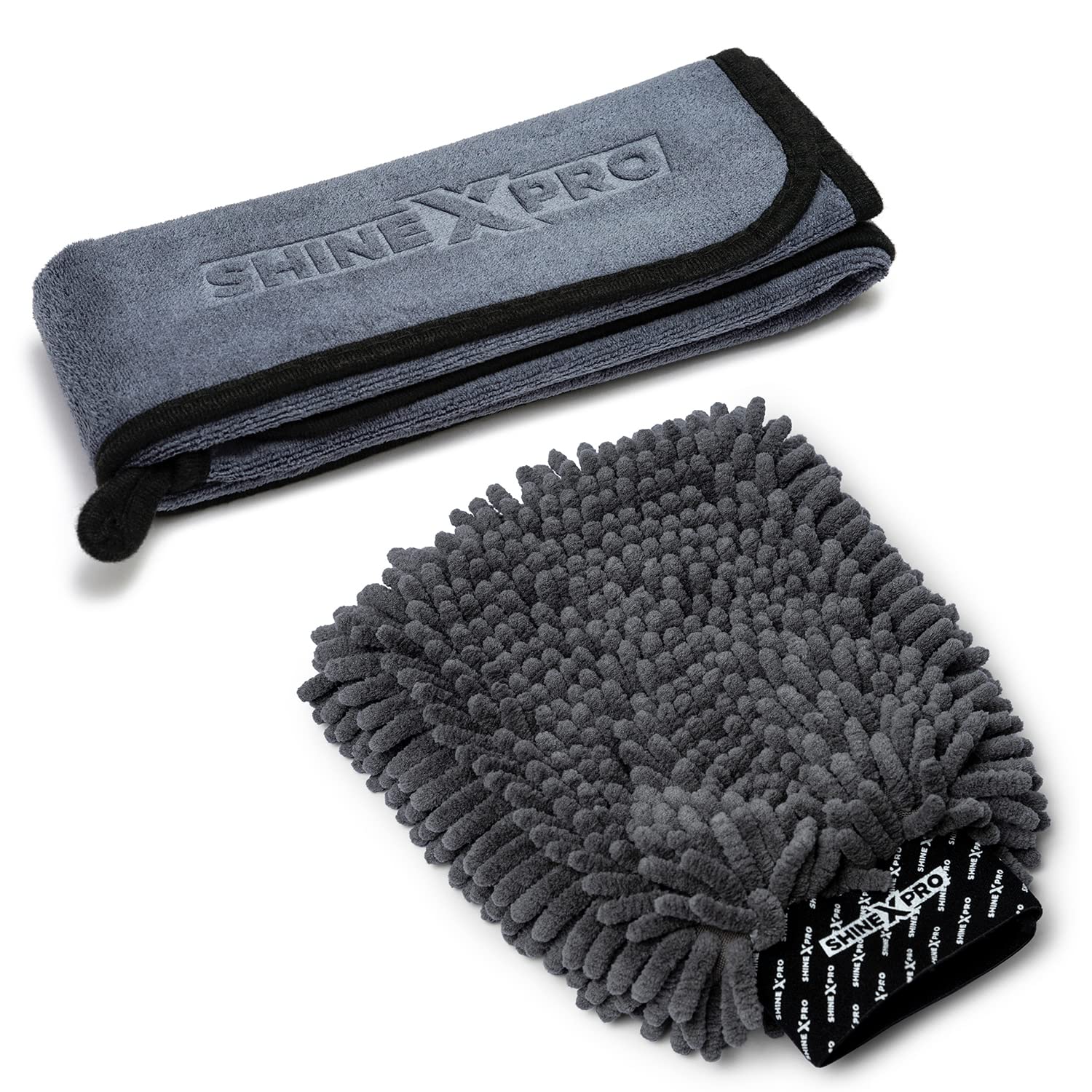 ShineXPro Microfiber Car Cleaning Cloth and Wash Mitt Kit - Includes OG Soft 500 GSM Extra Large (35x75 CM) Microfiber Clo...