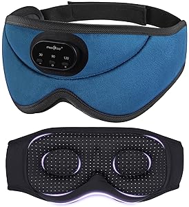 MUSICOZY 3D Bluetooth Sleep Mask with Headphones and Timer, Wireless Sleep Headphones for Side Sleepers, Eye Mask with Bluetooth Headphone, Blue