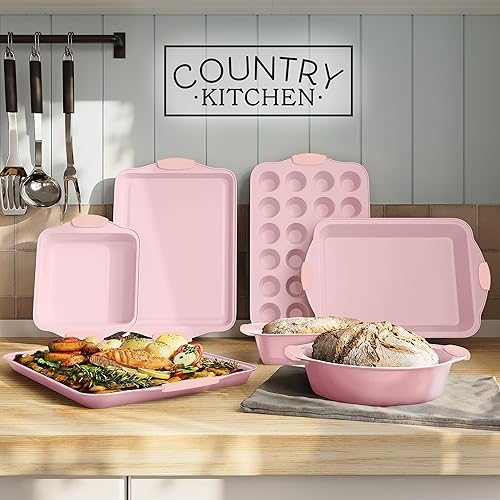 Miniatura 109 de Country Kitchen Juego de utensilios para hornear apilables antiadherentes, resistentes, duraderos, de fácil liberación, color rojo, 10