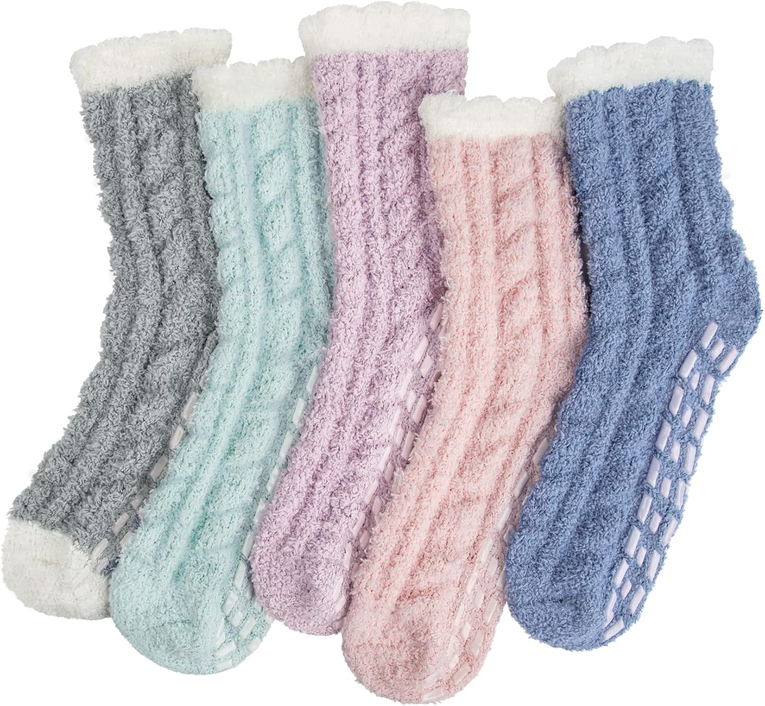Fuzzy Socks with Grips for Women, 5 Pairs Soft Fluffy Sleep