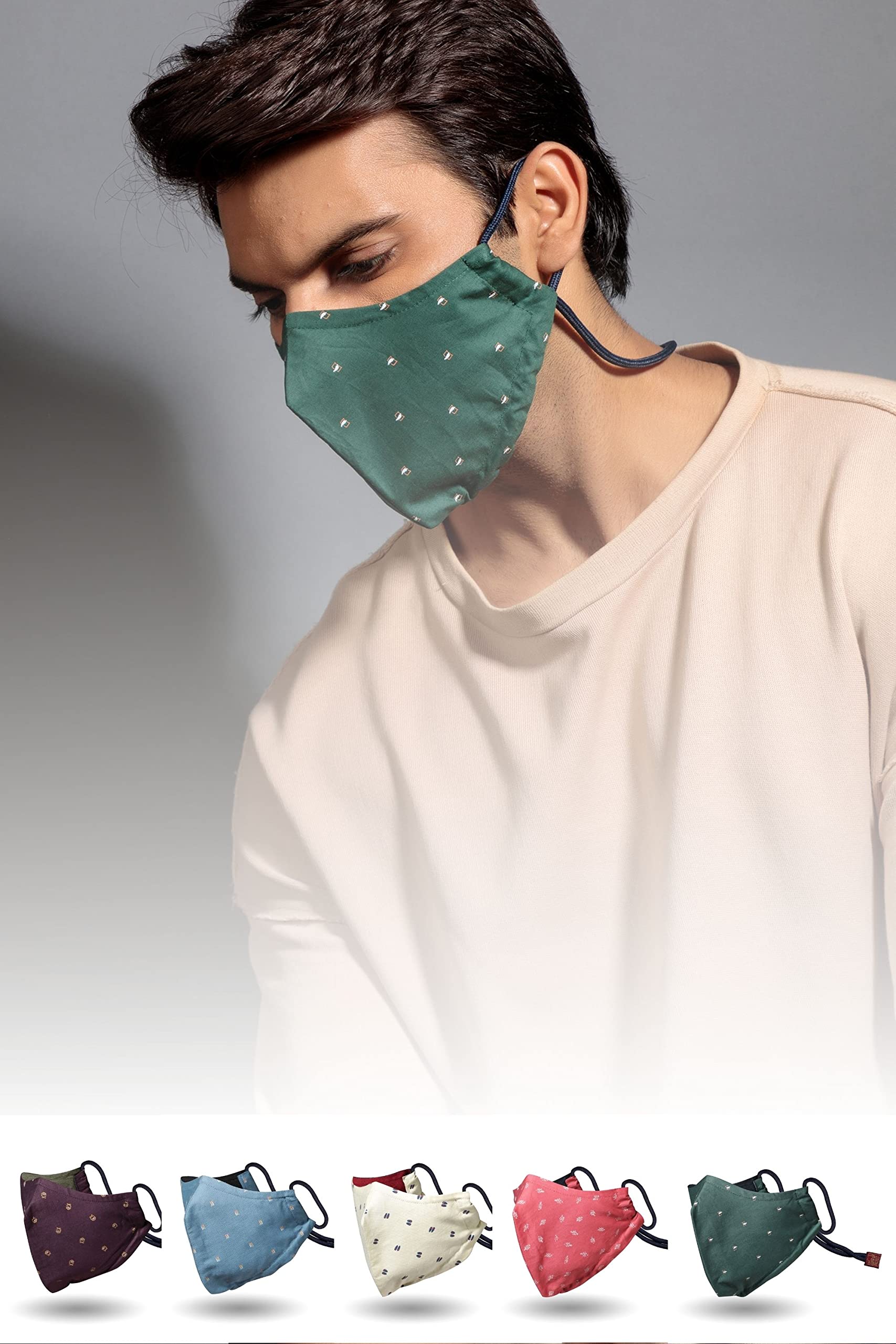 Reversible Reusable Comfortable Cloth Face Mask for Men | Without Elastic EarLoops - GENTLEMAN (Pack of 5) (Weekday Edit)-image-37