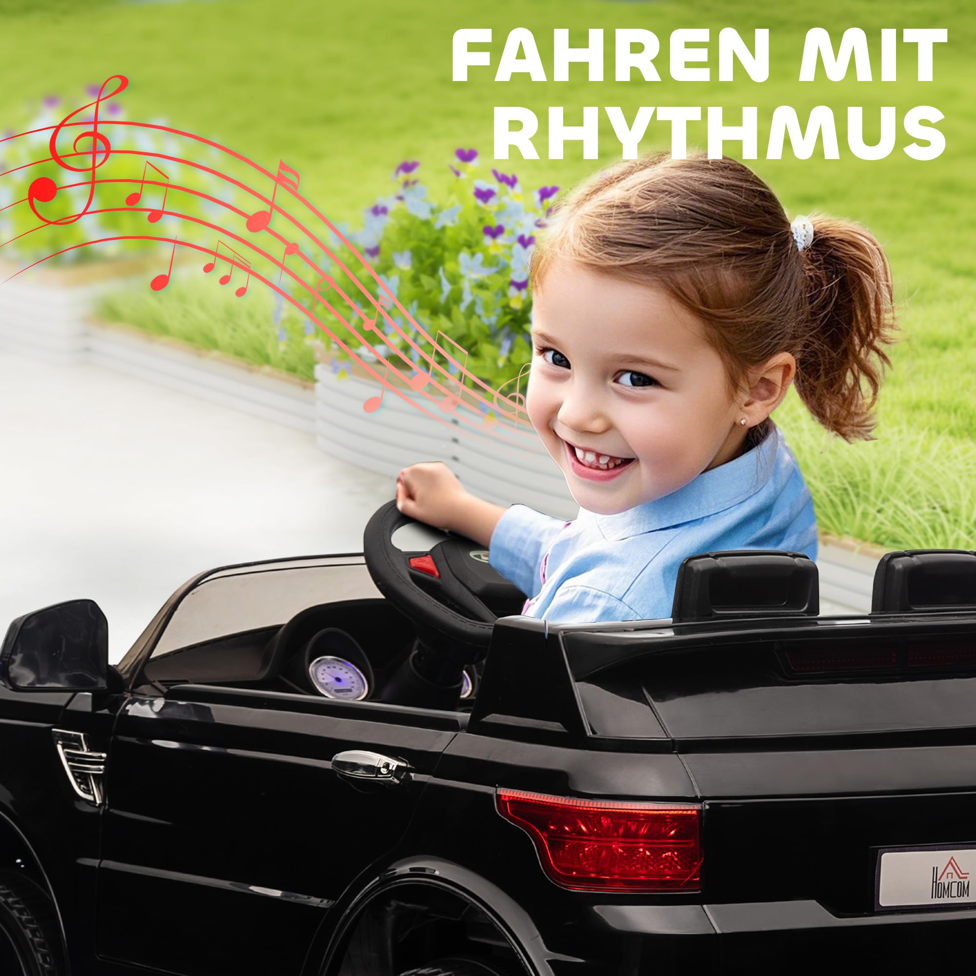 HOMCOM Kinder Elektroauto 12V mit 2,4 GHz Fernbedienung 2 Motor Schwarz | Kinderauto, Kinderfahrzeug mit Sanftstart, Hupe, Scheinwerfer, Elektrofahrzeug 5 km/h, für 3-5 Jahre Kinder