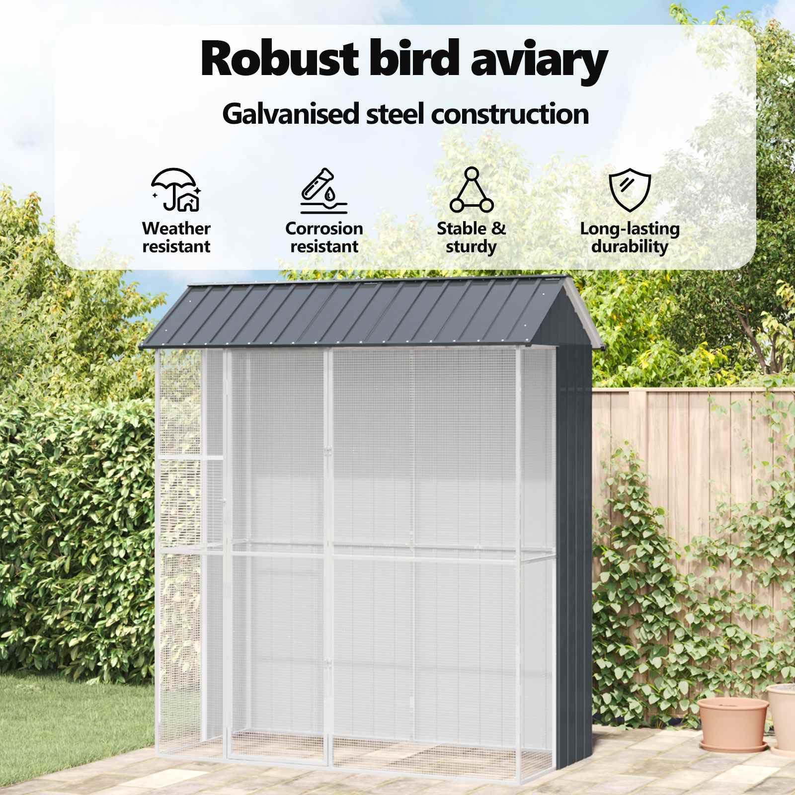 vidaXL Gabbia per Uccelli Antracite 215 x 110 x 247 cm Acciaio zincato, Giardino e terrazza, Moderna casa per Uccelli, Gabbia Resistente, voliera da Esterno, Design per Animali
