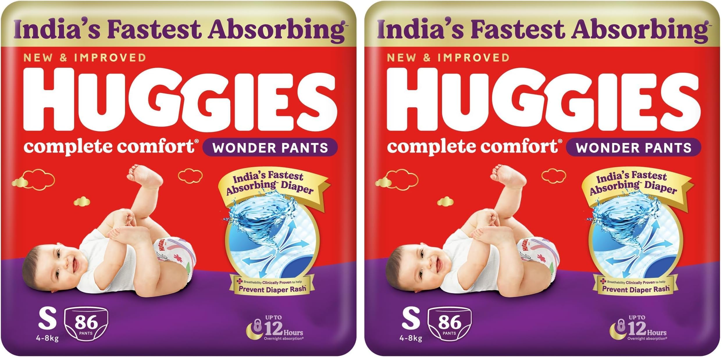 Huggies Complete Comfort Wonder Pants | Pant Style Baby Diapers Small Size (S), 86 Count | India's Fastest Absorbing Diaper, Prevents Diaper Rash, Ideal for 4 to 8 Kgs (Pack of 2)-image-46