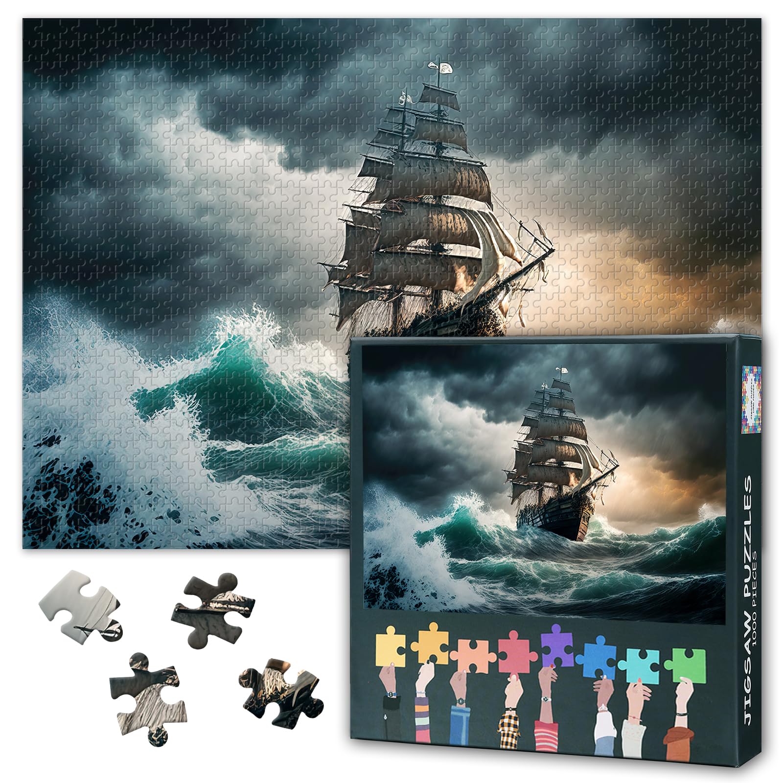 Nautical Sailboat Puzzles for Adults 1000 Pieces, Pirate Ship Sailing on The Sea Jigsaw Puzzles, Adult Puzzle for Adults, Educational Fun Games or