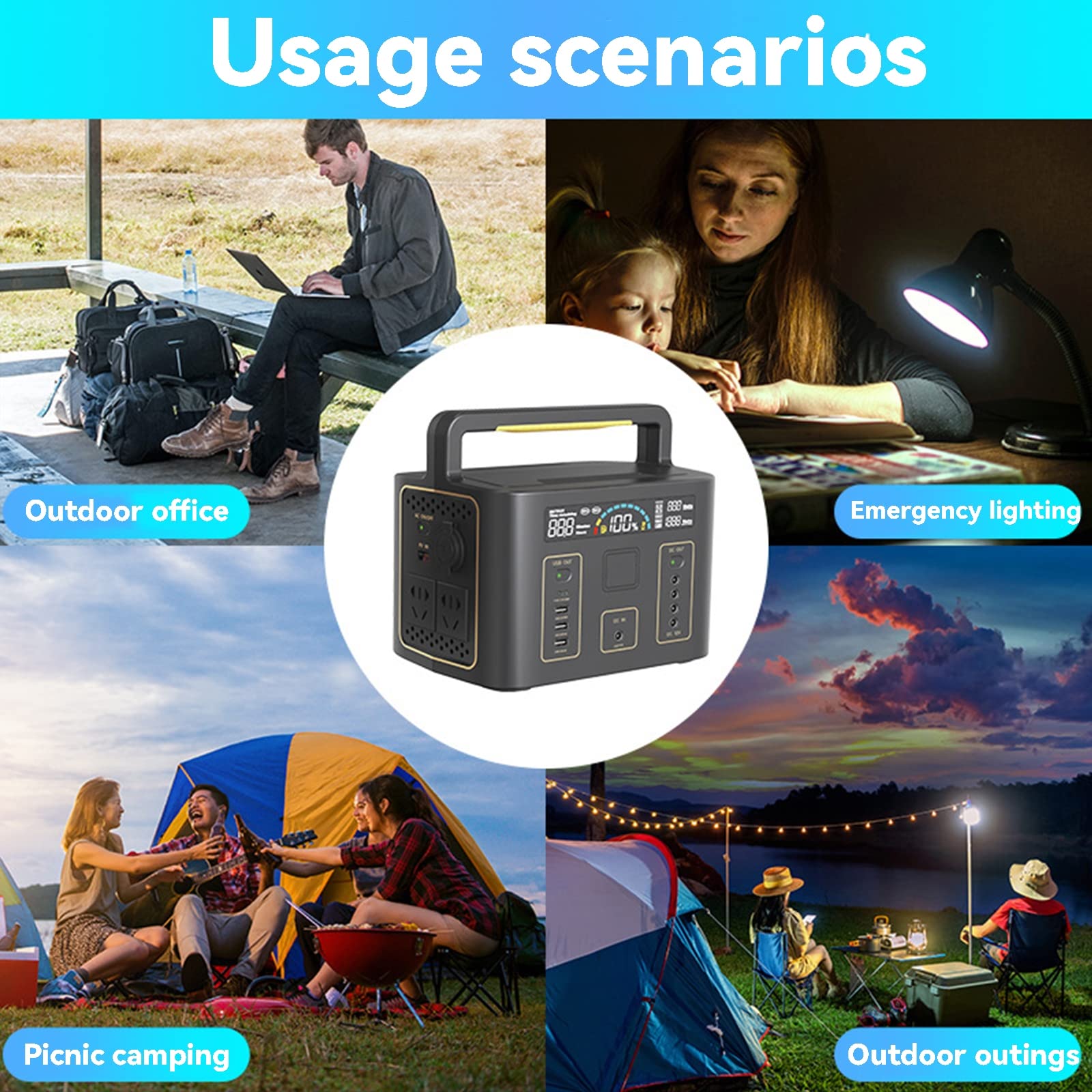 Estación De Energía Portátil, Generador Solar 481Wh 500W, Salidas AC/DC/USB, Generador Eléctrico Solar, Batería De Litio, Camping, Caravana Y Como Grupo Electrógeno De Emergencia