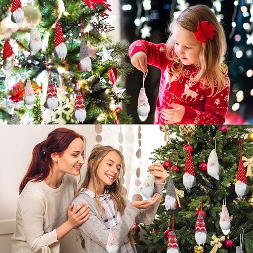 Miniatura 6 de Juego de 16 adornos de gnomo para árbol de Navidad, hechos a mano, colgantes, suecos, de felpa, Papá Noel, elfo, decoraciones de árbol de Navidad,