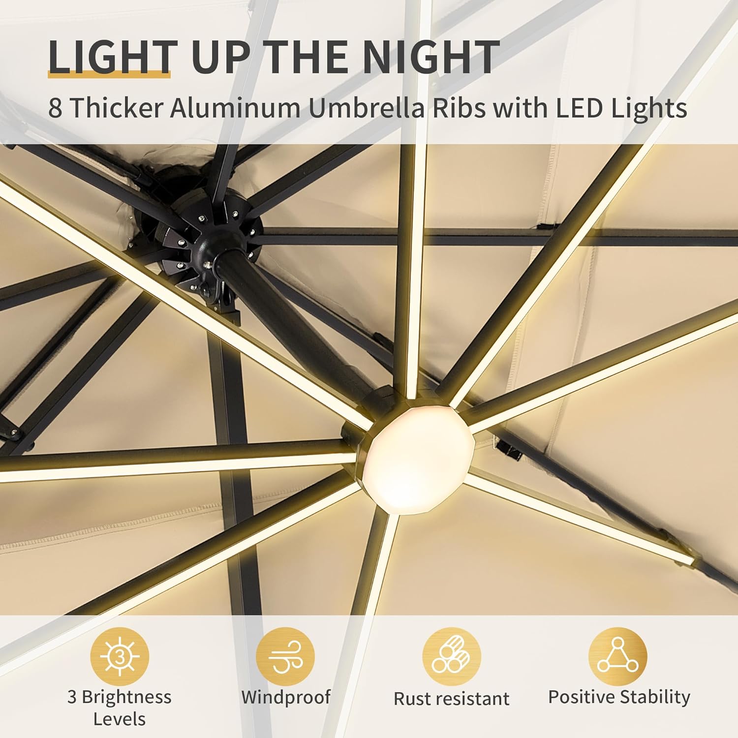 10 X 13 FT Cantilever Patio Umbrella with Base Included & Led Lights Outdoor Rectangle Offset Large Double Top Heavy Duty Umbrellas 360°Rotation for Pool Deck Backyard,Beige - Image 4