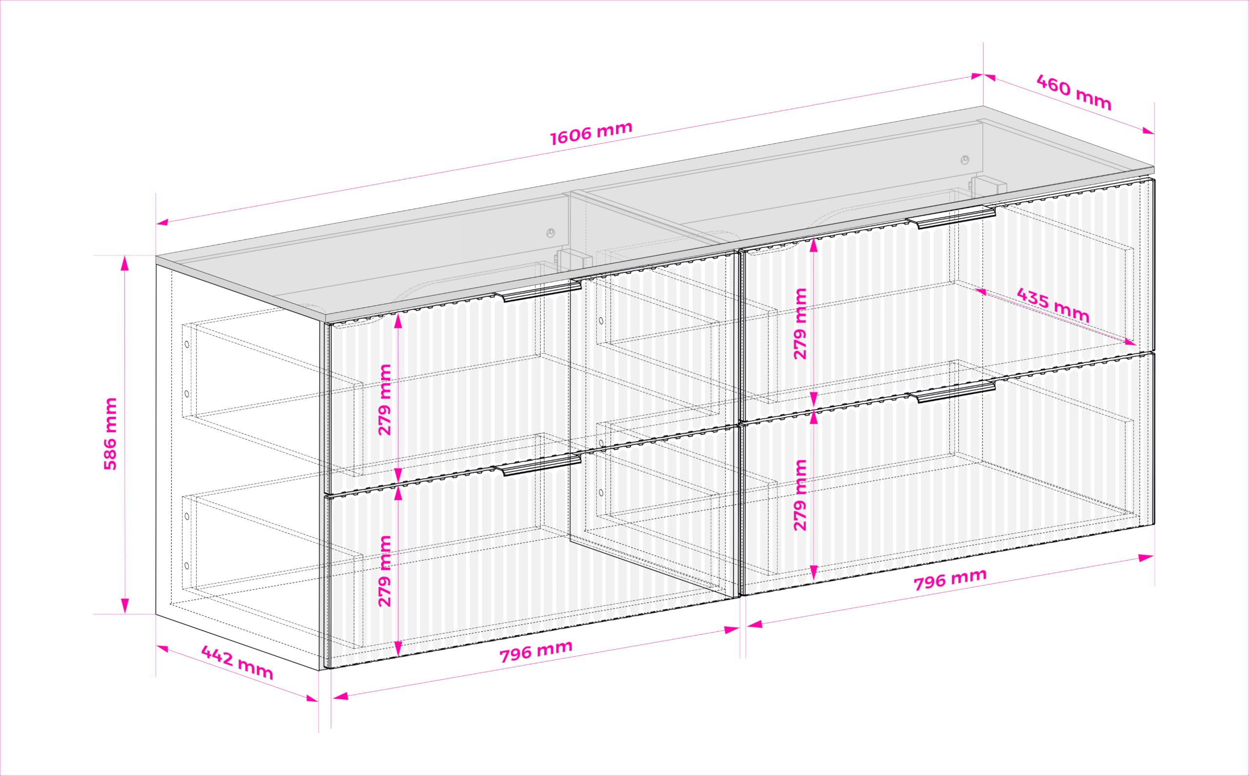 Mobile da bagno sospeso con top, Noce / Nero, 160 x 58,6 x 46 cm