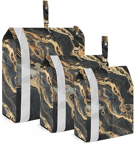 Black Gold Marble Seamless Figure 3 Set Packing Travel Bags Waterproof Closet Organizer Storage Organizers For Travel Organizers And Storage