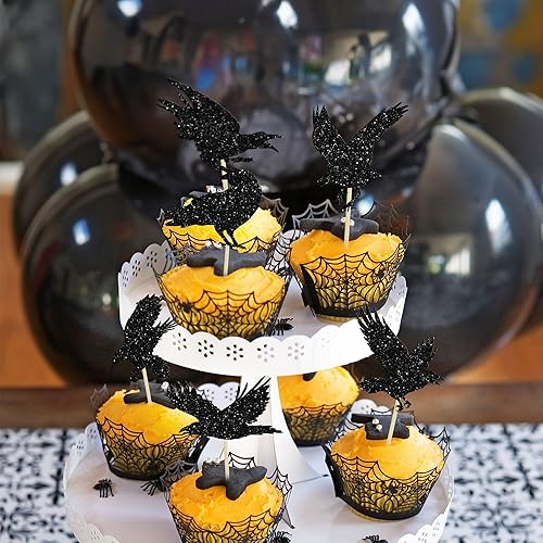Miniatura 190 de Gyufise 24 piezas de decoración de magdalenas fantasmas – Purpurina blanca espeluznante Halloween Baby Shower Cupcake Picks para decoración
