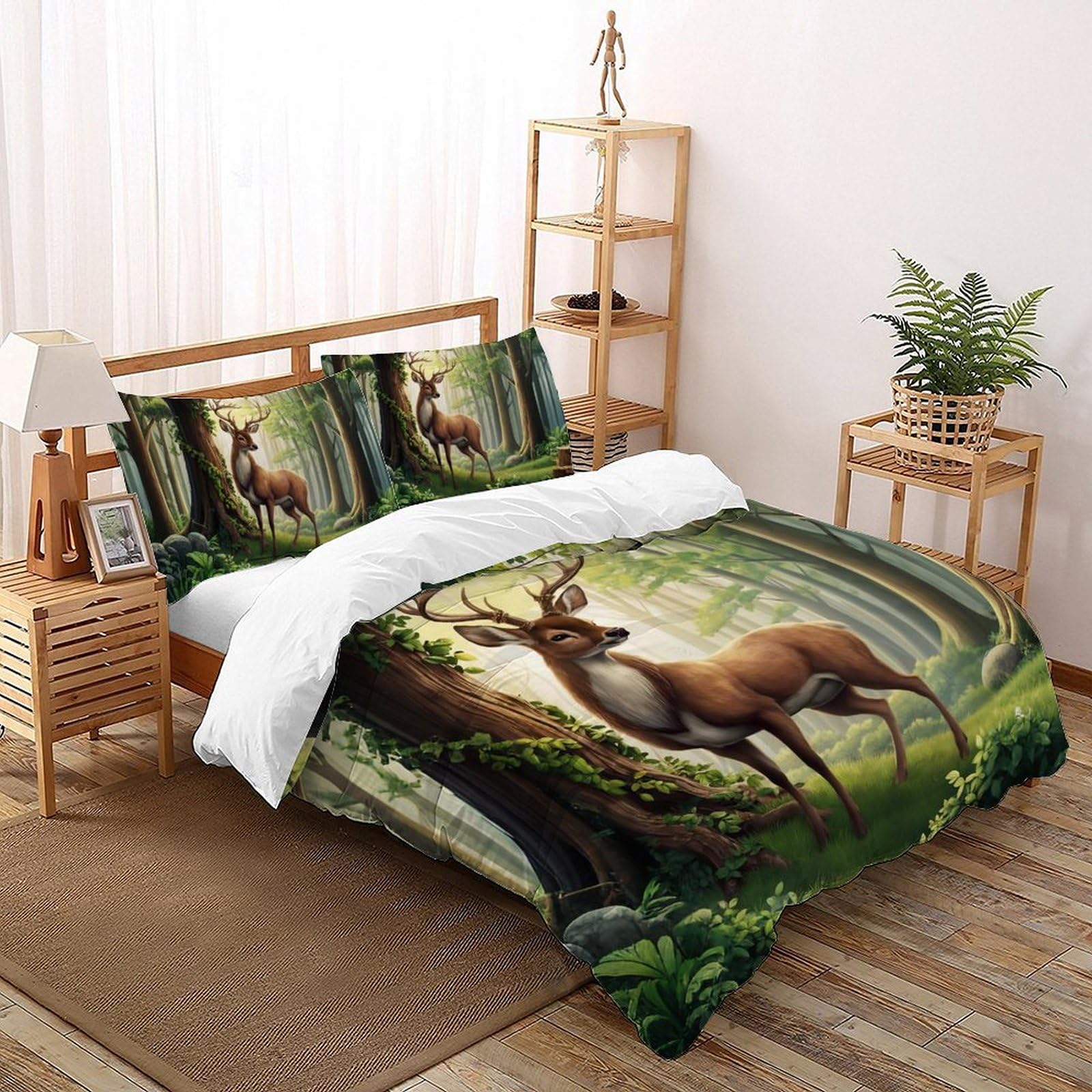 SHOVERKD Stag 3D Printed Quilt Cover Set Bedding 3 Pieces Luxury Microfiber Forest Wild Animals with Pillowcases,Hidden Zipper for Boys And Girls Double（200x200cm） Modern Home Decor