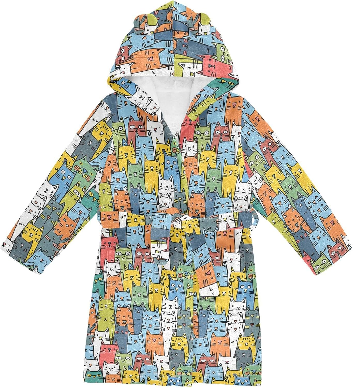 senya Fantastic Color Cat Toddler Hooded Bathrobe Kids Soft Plush Bath Towel Robes for Boys Girls 2-12 Years