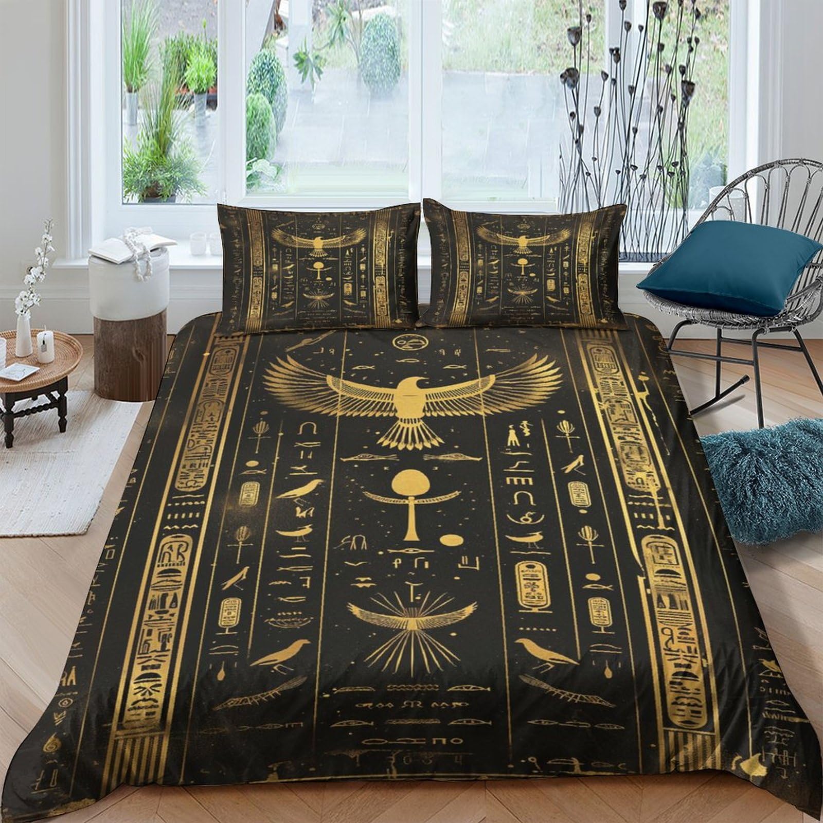 WENNUAN Ancient Egypt Duvet Cover Set 3D Print Bedding 3 Piece Bed Set Ancient Civilization Pattern Microfibre for Duvet Cover Sets With Pillowcase For Kid Teens Adults Double（200x200cm）