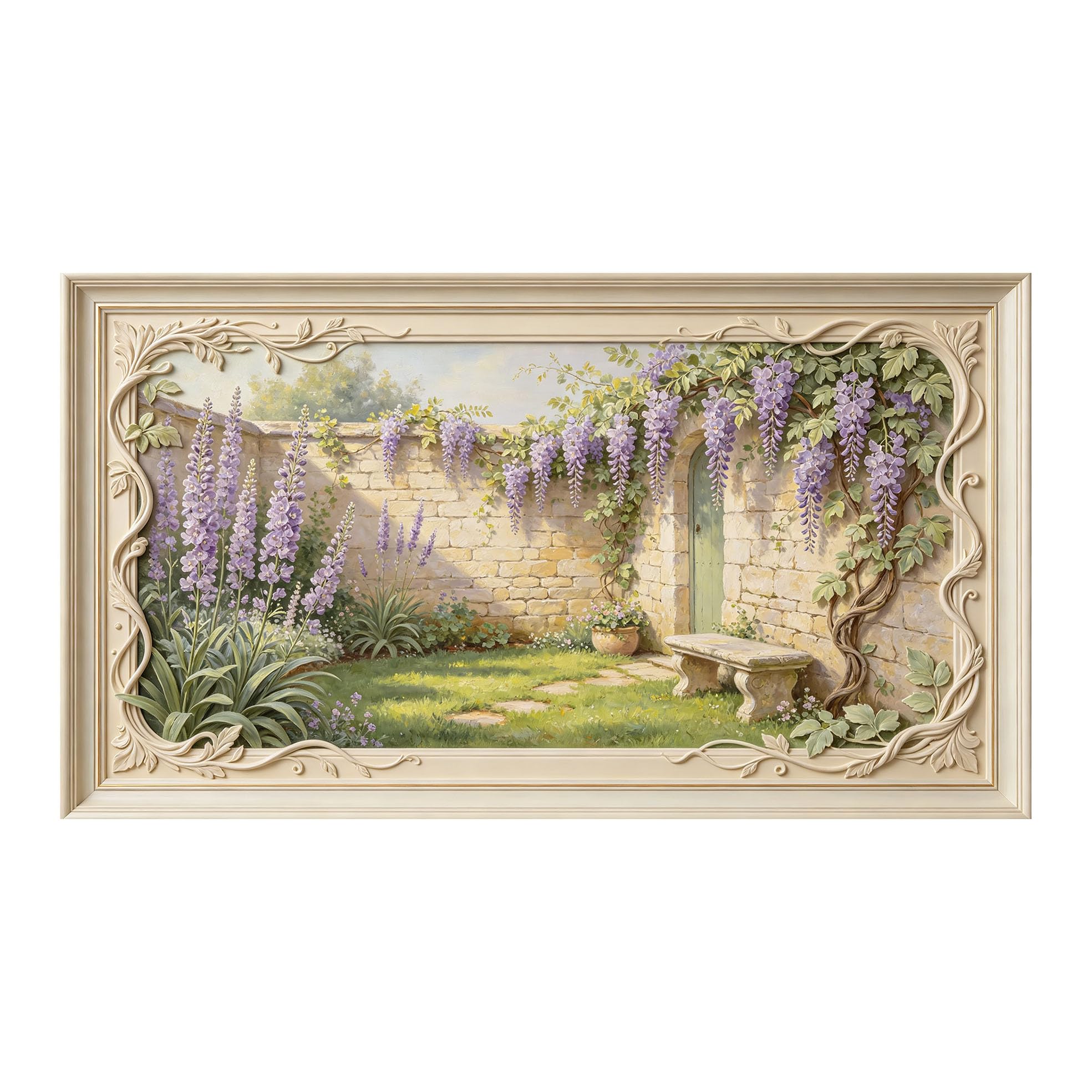 Murasolite 3D Framed Wall Art Provence Garden Floral Oil Painting SelfAdhesive Fabric Mural Wall Decor， Peel and Stick No Damage to Wall， AntiFall Safe Design for Bedroom Living Room