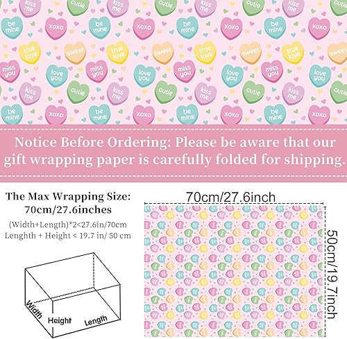 Miniatura 2 de Ywdbzjhs 10 hojas de papel de regalo de corazón pastel, no se enrolla, 19.7 x 27.6 pulgadas, papel de regalo de San Valentín para San Valentín,