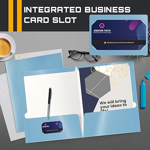 Miniatura 3 de Better Office Products - Carpetas de papel laminado brillante de 2 bolsillos, tamaño carta, portafolios de papel azul claro por Better Office
