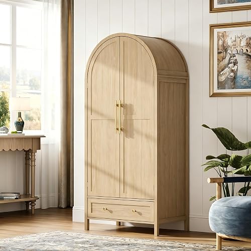VINGLI Arched Wardrobe Closet Armoire with Drawer, 70" Tall Wooden