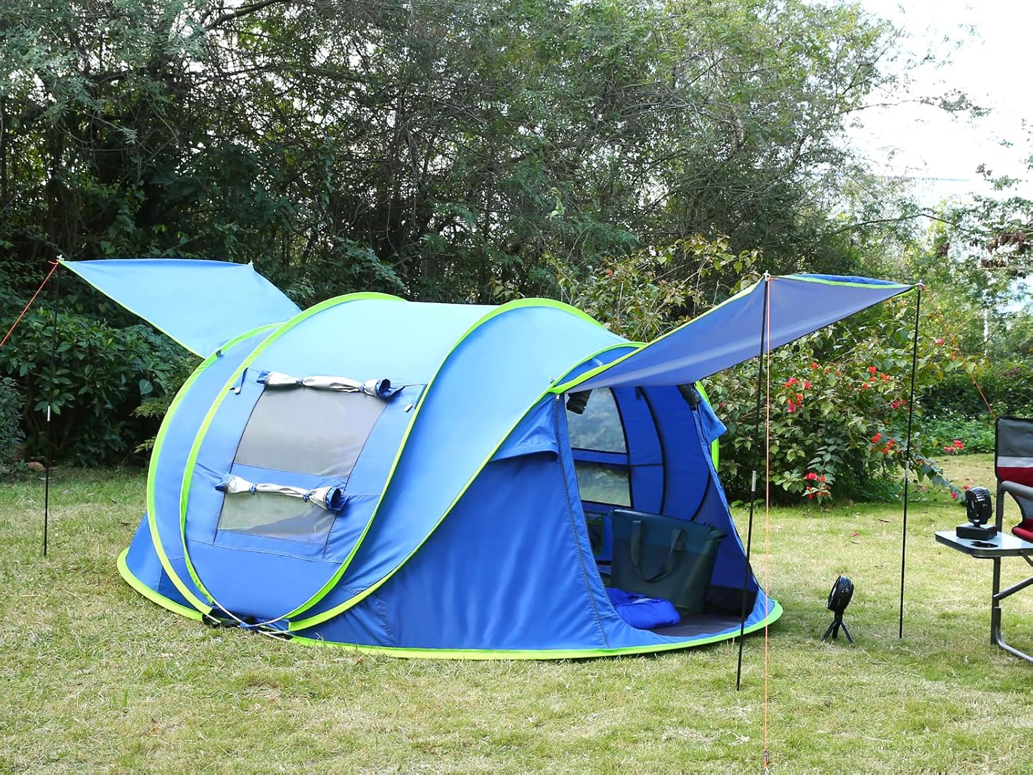 RLAIRN Pop Up Tents for Camping 4 Person Waterproof, Instant Sec Tent with 2 Doors&Mesh Windows, Family Protable Tent for 2/3/4 People Camping, Hiking, Backpacking, Outdoor, Traveling(Blue)