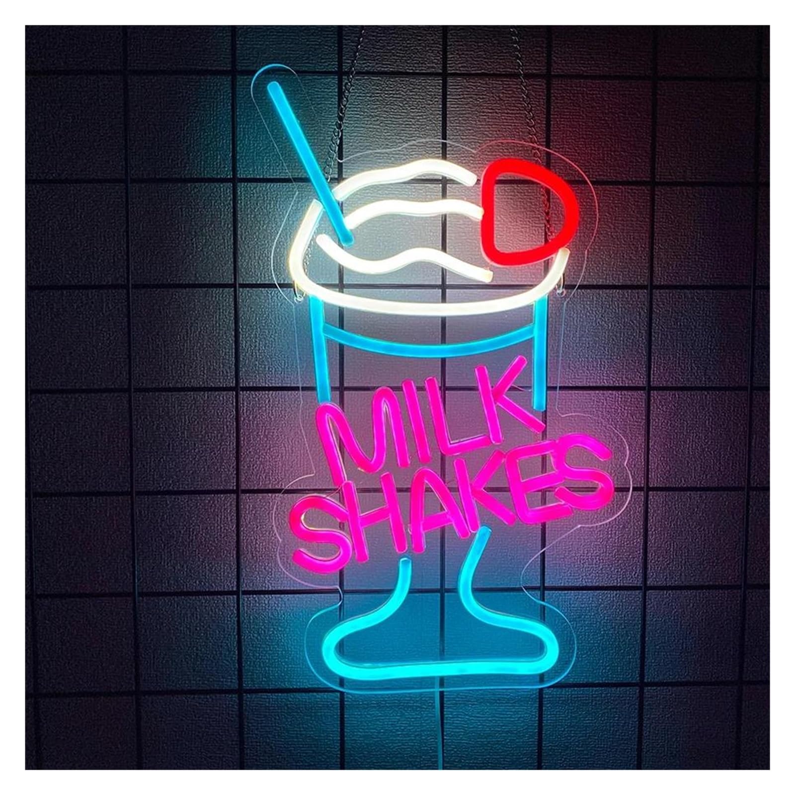 Insegna al Neon Milk Shakes Neon Signs Gelato, Cibo Bevande Ristorante Luci Neon Decorazione Da Parete 40cmх23.5cm