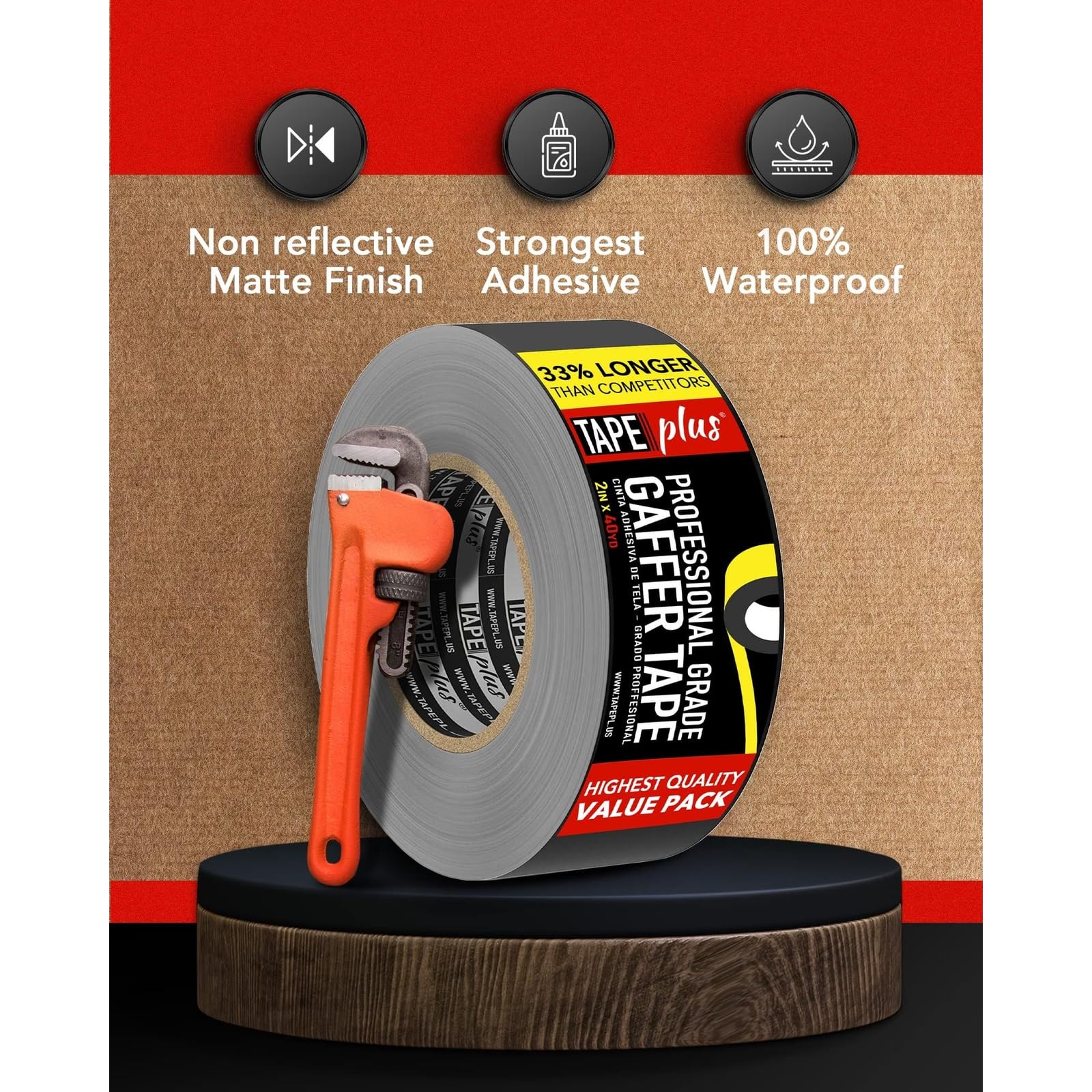TapePlus Gaffer Tape - 40 Yard Black Roll (6-Pack) -2 TapePlus Gaffer Tape - 40 Yard Black Roll (6-Pack) -2