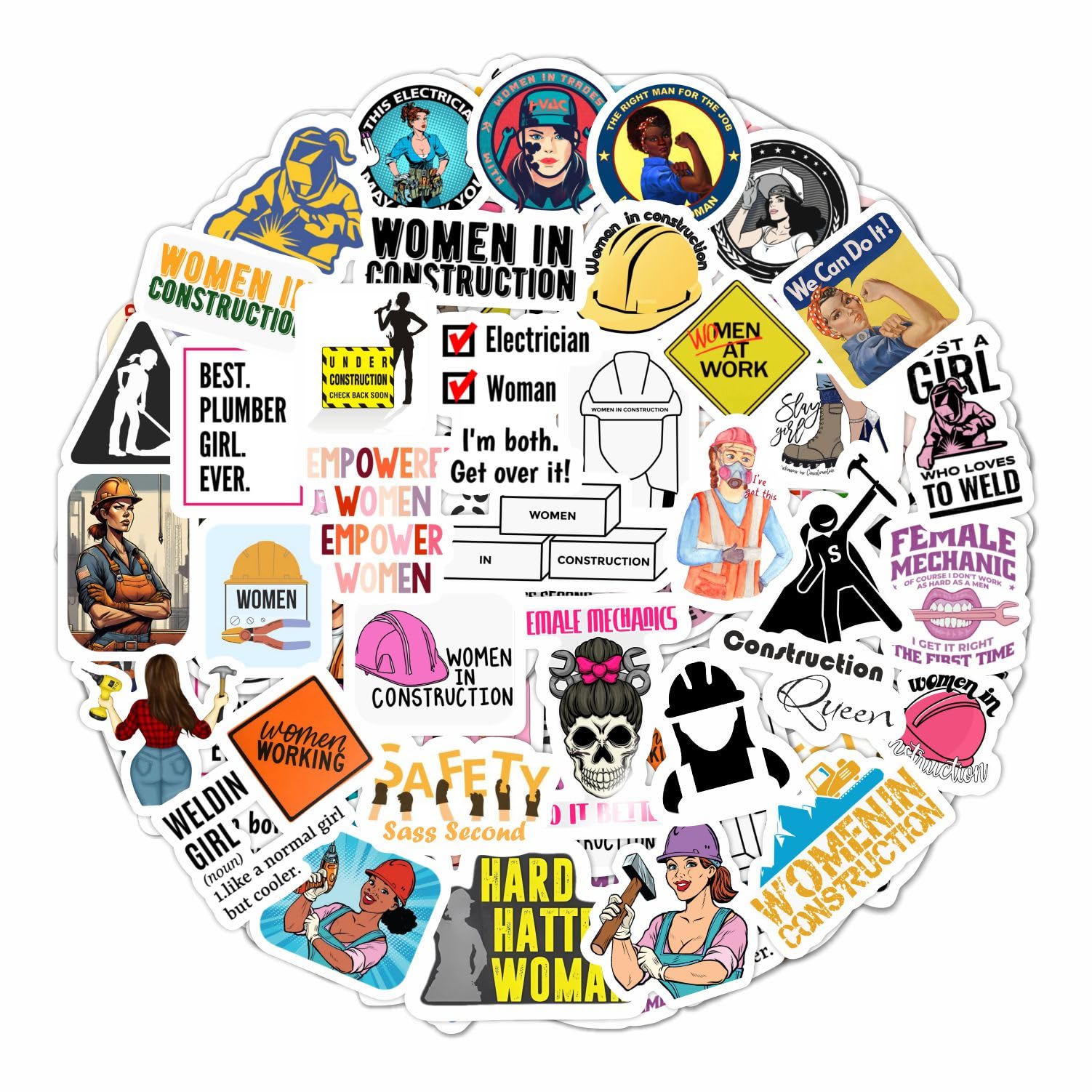 Bulbacraft 100Pcs Hard Hat Stickers for Women Construction and Other Hard Hat Jobs Decals - Hardhat Accessories, Gifts for Women & Men