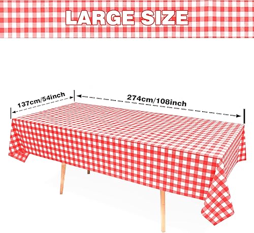 Miniatura 10 de Paquete de 2 manteles de plástico desechables de 54 x 108 pulgadas con fondo a cuadros rosados y blancos, para fiestas de cumpleaños, cenas al aire