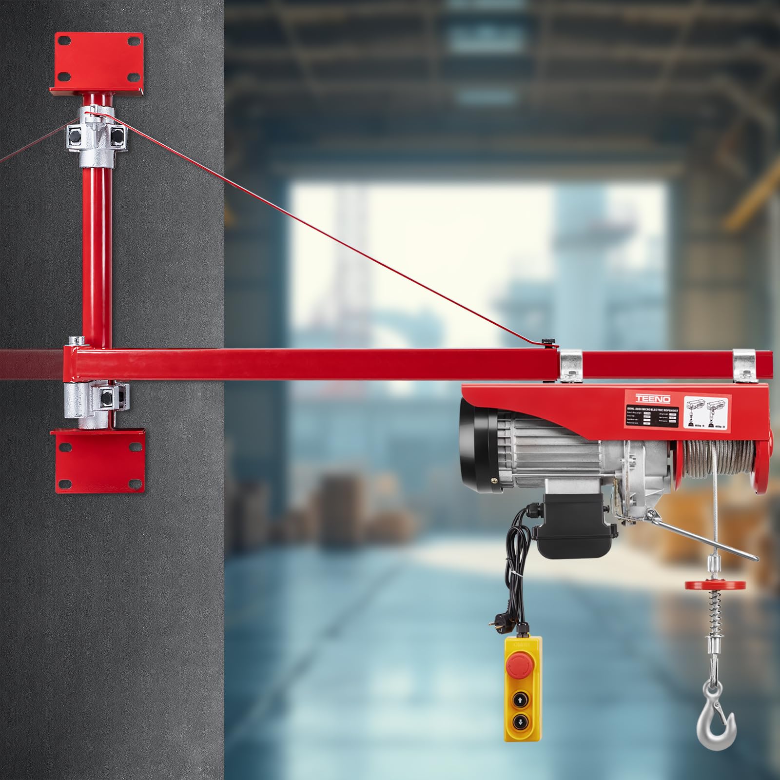 TEENO Elektrischer Hebezeug-Stützarm 200-600 kg Tragkraft Schwenkarm Stahl 180° schwenkbar für Werkstatt Garage