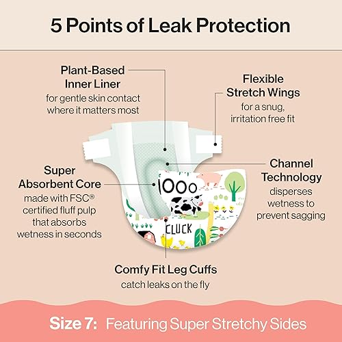 Miniatura 4 de The Honest Company Pañales Clean Conscious  A base de plantas, sostenibles  Barnyard Babies + It's A Pawty  Club Box, talla 7 (41+ libras), 32