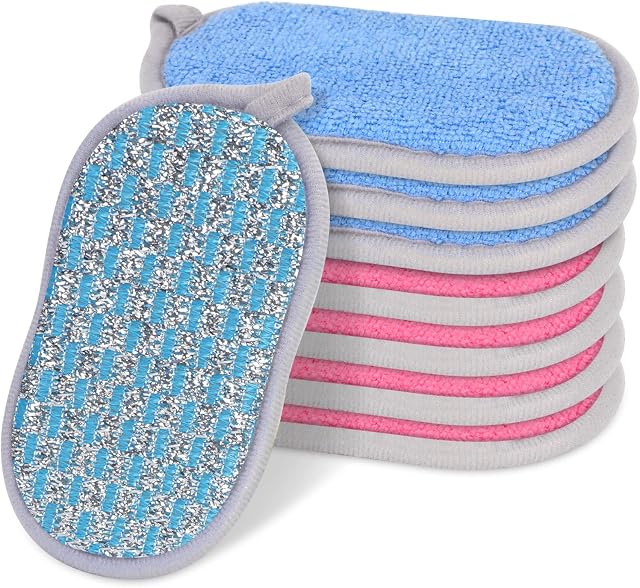 WWW Kitchen Sponges,8 Pack Dual Action Scrubbing Reusable Microfiber Sponge Non-Scratch Scrub Sponges Heavy Duty for Washing Pans,Dishes