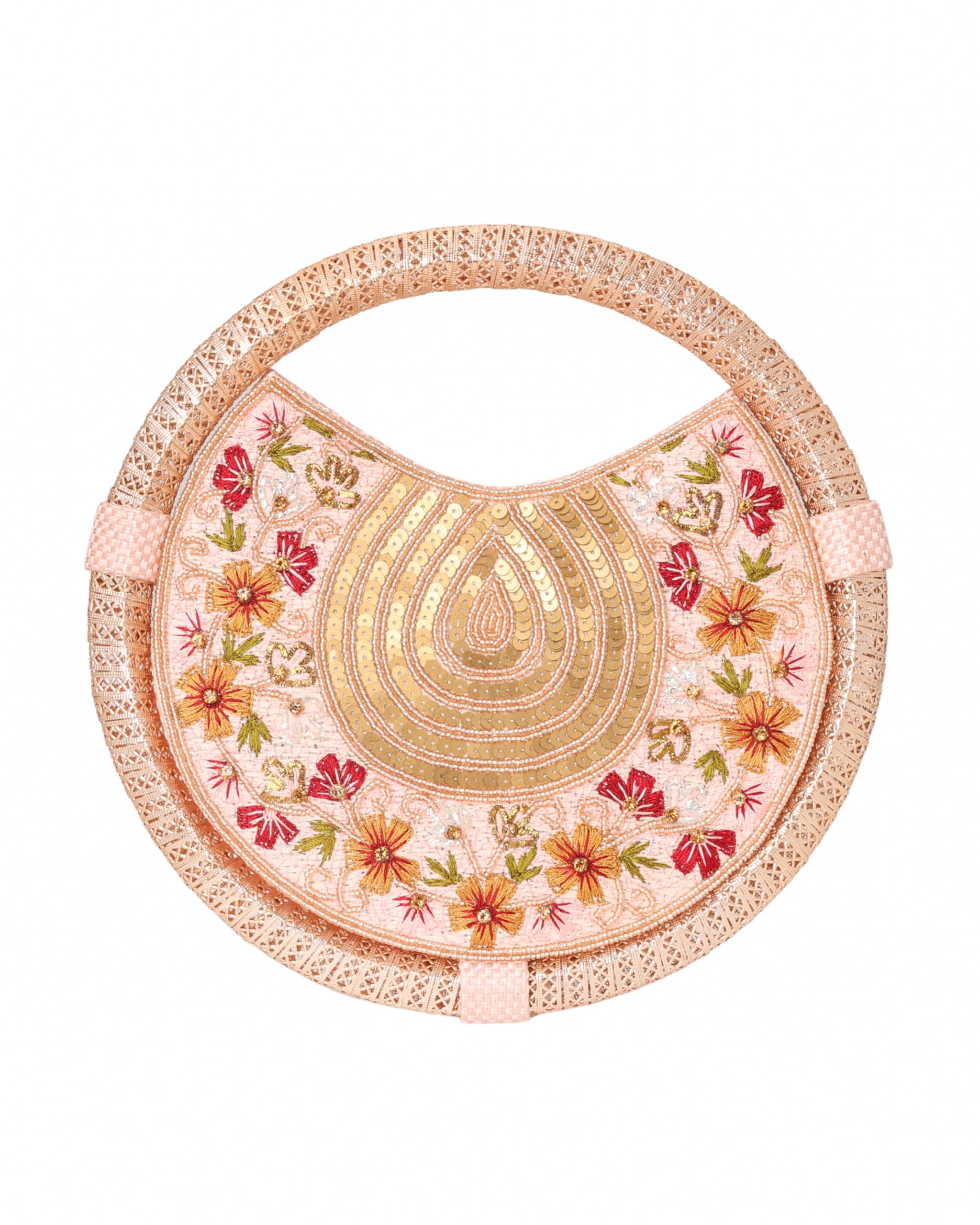 aikaa Round Floral Embroidered Clutch, Beaded Lace Trim For Women-picture-17