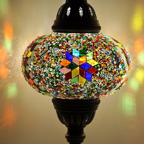 Miniatura 9 de Mosland - Lámpara turca para el hogar, 10 variantes, lámpara turca marroquí con base de bronce, lámpara de noche Tiffany hecha a mano, lámpara