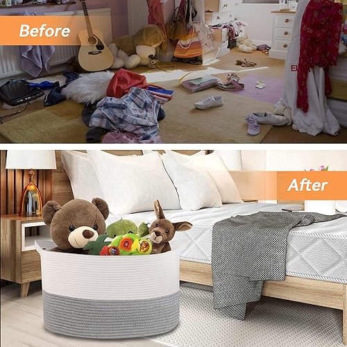Miniatura 3 de Cestas de almacenamiento grandes de 22 x 17 x 12 pulgadas, cestas tejidas rectangulares para almacenamiento, cesta de almacenamiento para el cuarto
