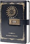 Constellation Leather Journal avec écluse, Journal Zodiac Moon Sun pour écrire, B6 Cahier avec papier doublé pour les femmes & Hommes (Noirs)