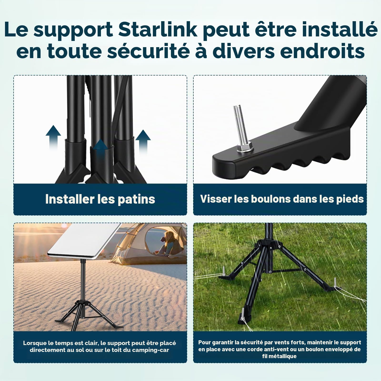 Starlink Gen 3 Support de trépied Starlink portable réglable pour camping et voyage en camping-car avec adaptateur de roue compatible avec Starlink V3 Dish